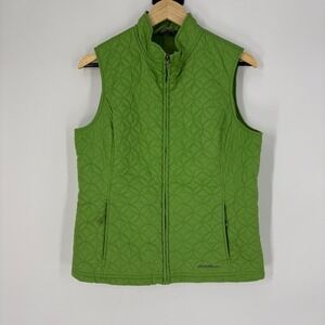 Eddie Bauer Womens Quilted Vest Kiwi Green Full Zip Mock Neck Size M Outdoors